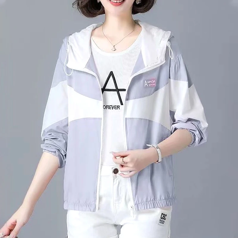 

Office Lady Fashion Casual Blouses Loose Solid Color Patchwork Zipper Pockets Long Sleeve Hooded Spring Summer Women's Clothing