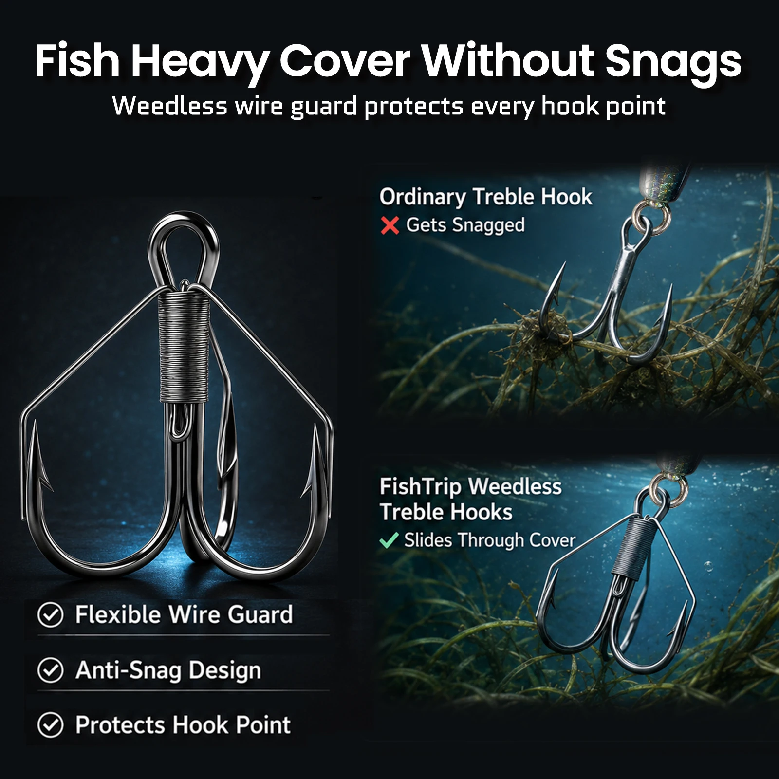 FishTrip 8-24 قطعة، خطافات ثلا - مراجعة Fishing Hook Treble وسعره