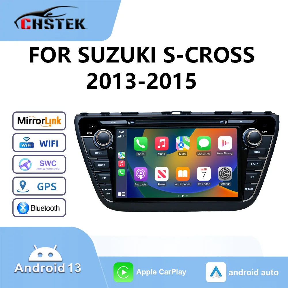 CHSTEK 4G Wireless Carplay Android Auto For SUZUKI S-CROSS 2013-2015 Car Radio WIFI Bluetooth Multimedia GPS Navigation Vedio