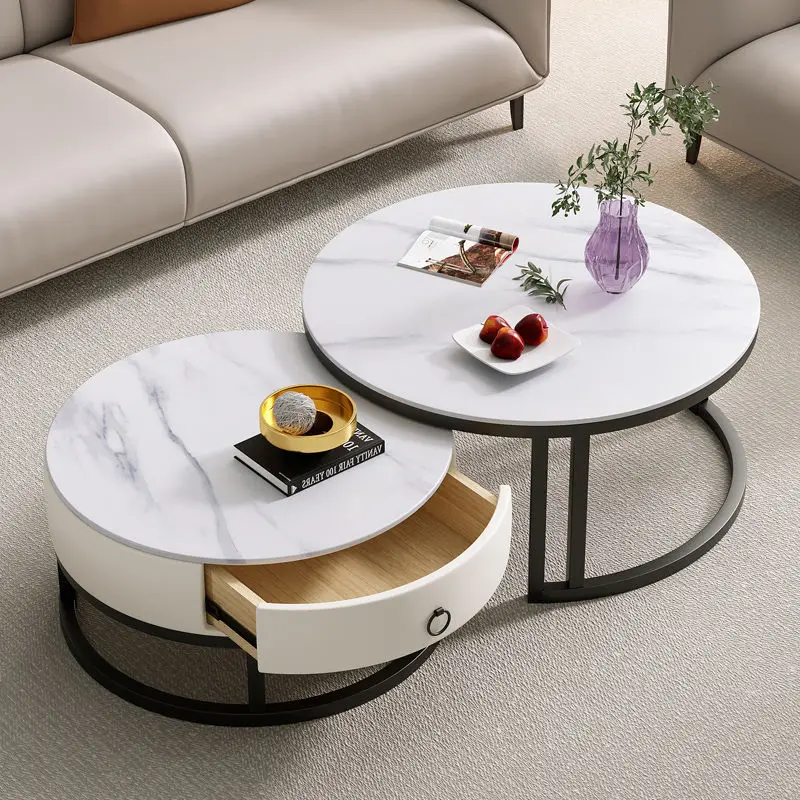 Round Low Coffee Table Storage Drawers Living Room Modern Coffee Table Simple Design Mesas De Centro Para Sala Smart Furniture