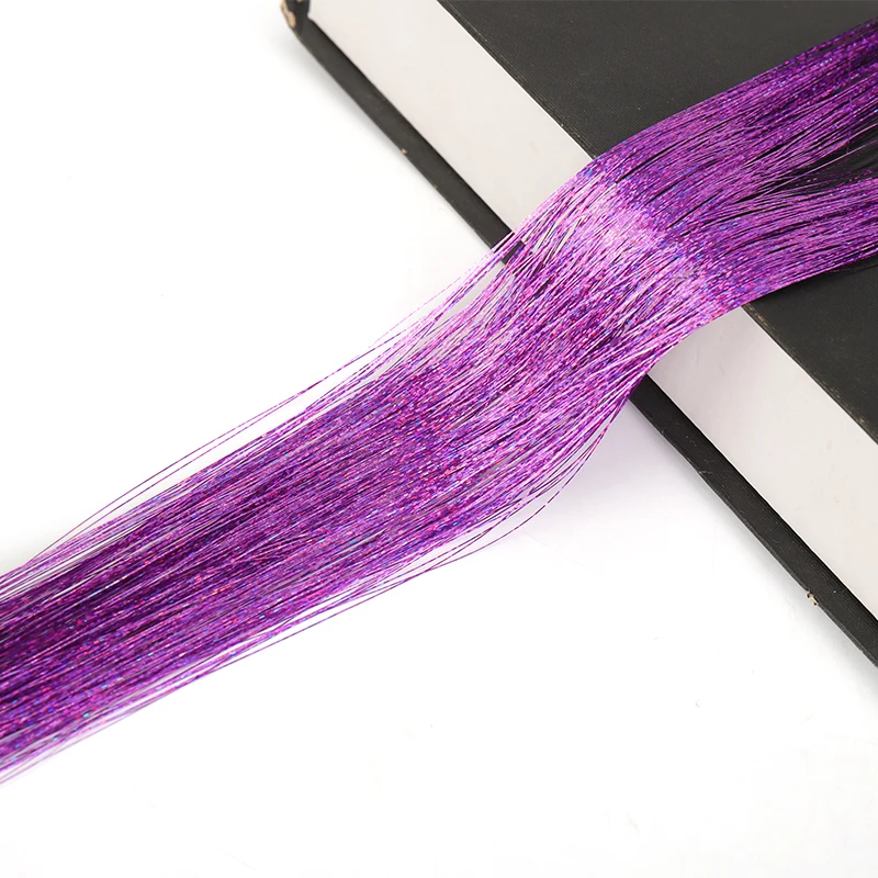 6개입 24인치 퍼플 틴셀 헤어 키트 글리터 헤어 익스텐션 반짝이는 컬러 헤어 틴셀 여성용 크리스마스 파티용 반짝이는 헤어