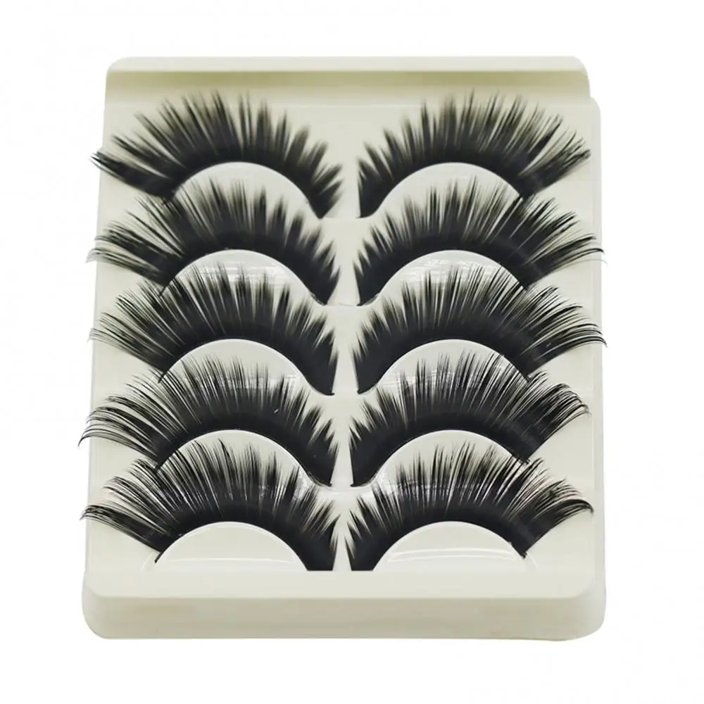 Women 5 Pairs Women\'s 3D Cross Thick Long False Eyelashes Stage Makeup Fake Eye Lashes