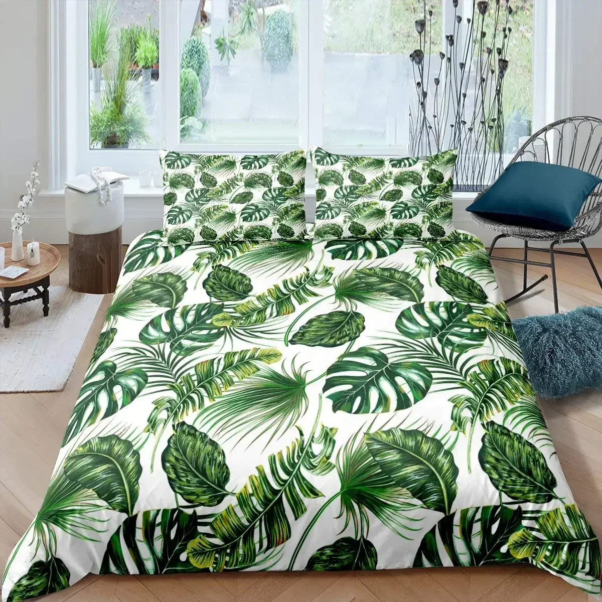 

Palm Leaves Banana Leaves Bedding Set Single Twin Double Queen King Cal King Size Bed Linen Set