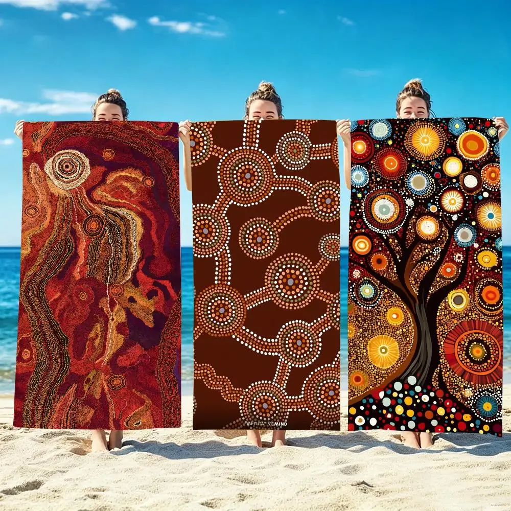 A-Australian Aboriginal Art Towel Microfiber beach towel, quick-dry, sand-free, ultra-fine fiber, super soft.