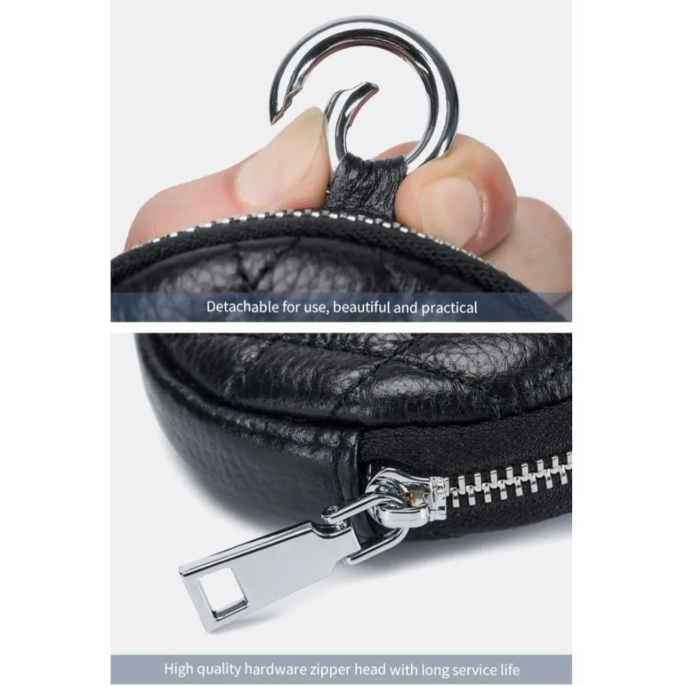 Genuine Leather Round Coin Purse Pendant Portable Earphone Pouch Mini Bag Key Ring Car Keychain with Zipper Card Holder Bag Case