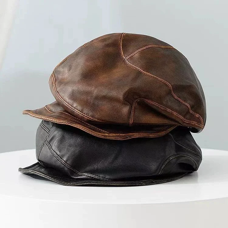 Autumn/Winter Leather Octagonal Hat for Women: Fashionable and Versatile Fashion Hat, Cloud-Shaped Hat, Forward-Facing Hat