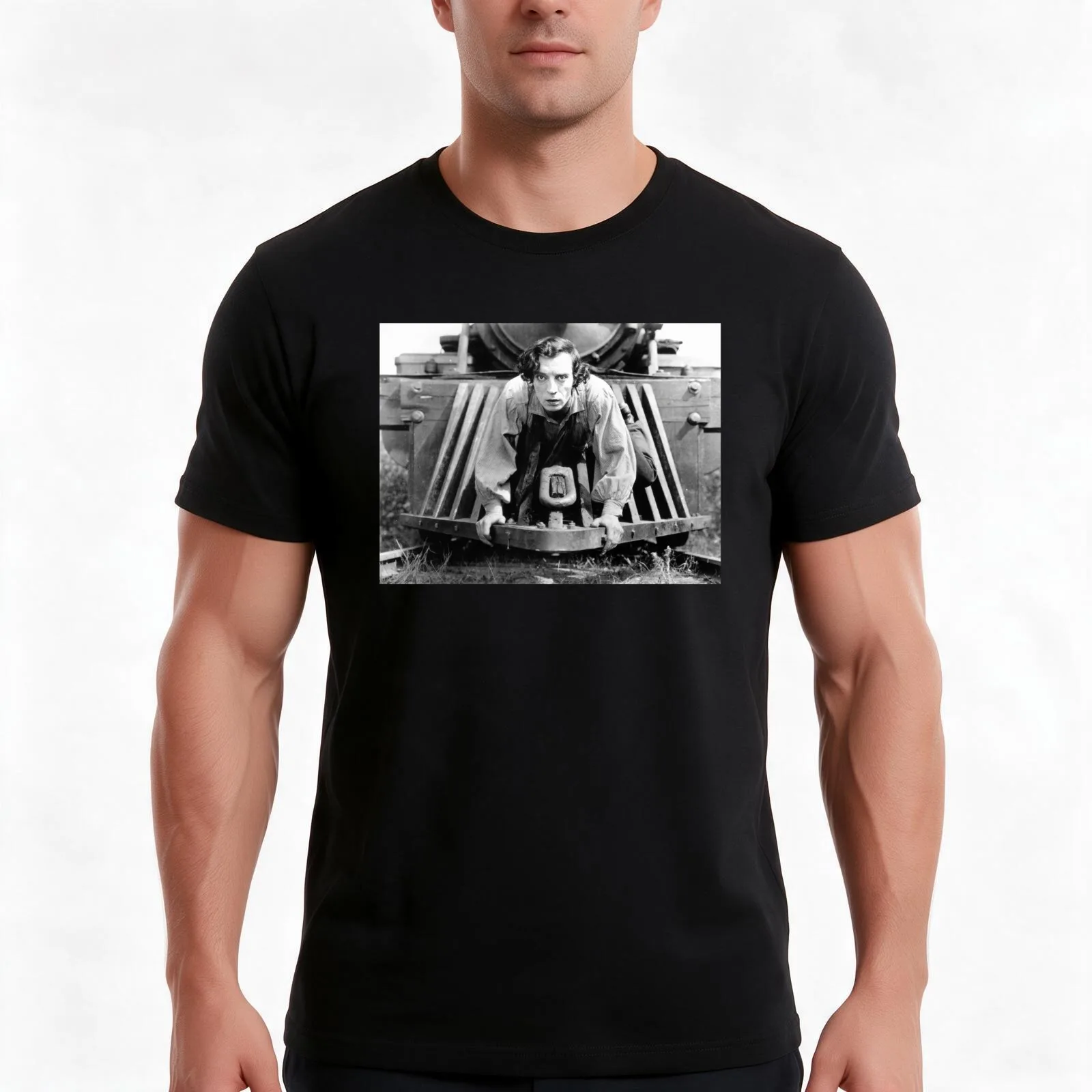 Buster Keaton The General 1926 T-Shirt, Summer Casual Cotton Tee, Oversized Streetwear Tops, Vintage Graphic Print, 100% Cotton