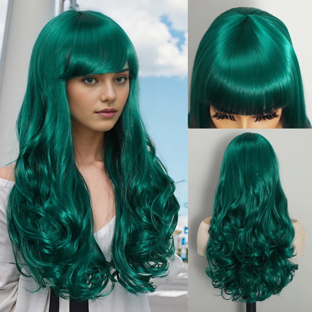 

Green Colorful Synthetic Hair Long Wavy Cosplay Wig Heat Resistant Women's Costume Hairpiece for Various Occasions