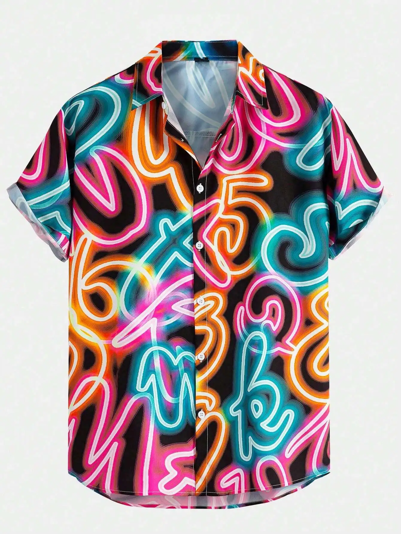 

Men's Short Sleeve Casual Shirt with Vibrant Abstract Swirl Print, Summer Lightweight