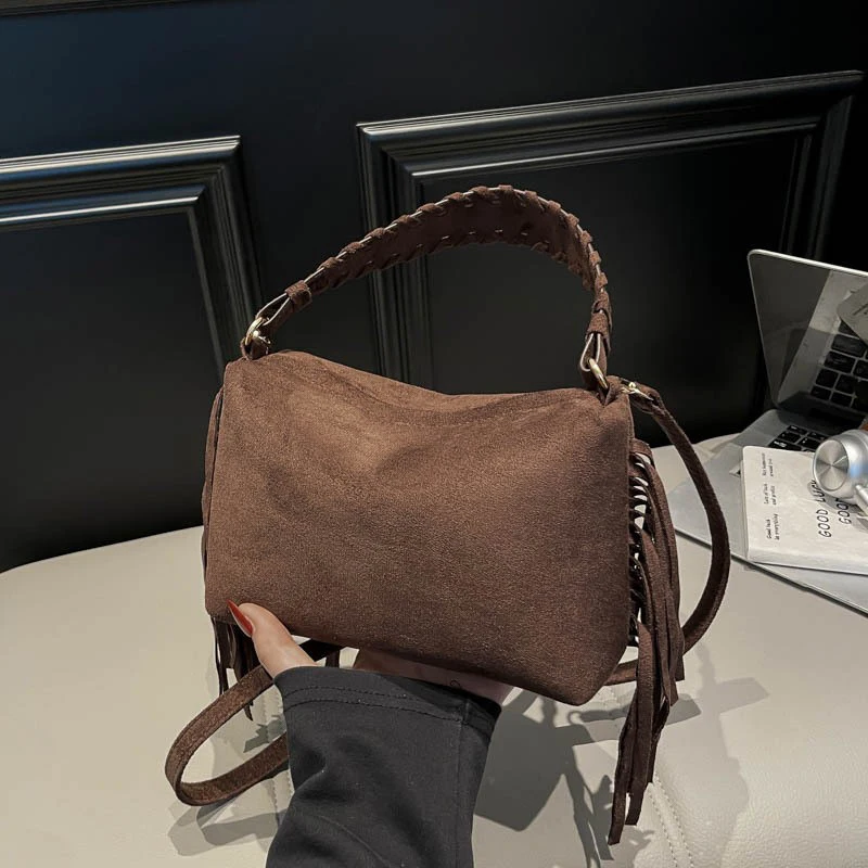 

Брендовая винтажная сумка-подушка, модная сумка на плечо с кисточками, новая замшевая регулируемая сумка через плечо, универсальная сумка для телефона, женская пригородная сумка