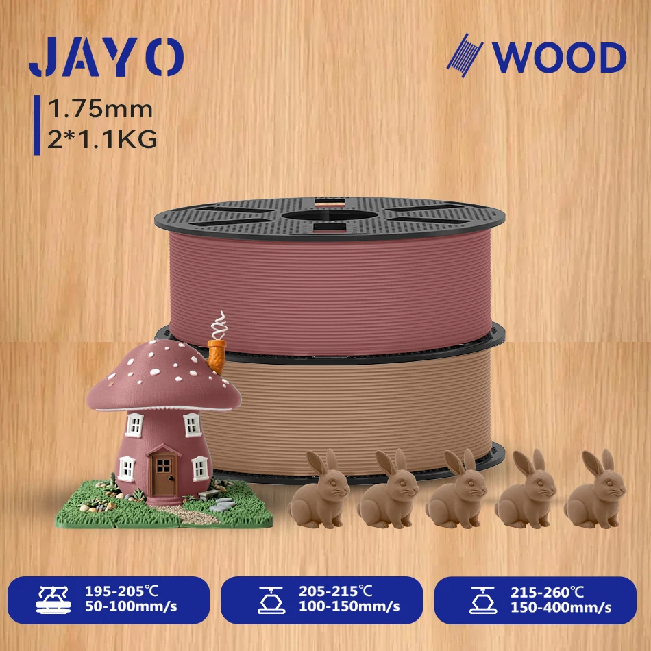 JAYO 2,2KG Holz-PLA 3D-Filament 1,75mm 1,1KG/Rolle PLA Holzstruktur 3D-Drucker-Filament 10-15% Holzfaser 3D-Druckmaterialien