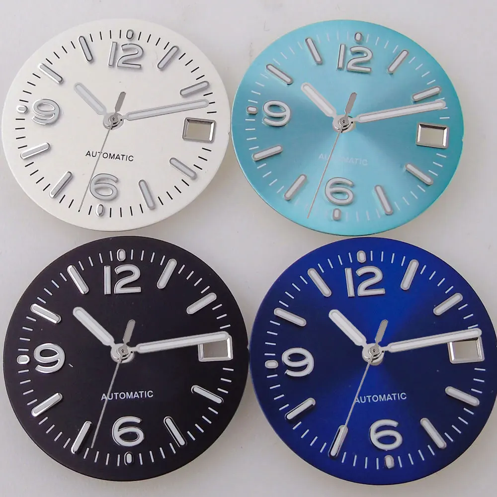 29mm Black White Blue Dial Face Fit NH35 NH35A NH36A 7s26 Automatic Movement Date Windown Luminous Index Watch Parts Accessories