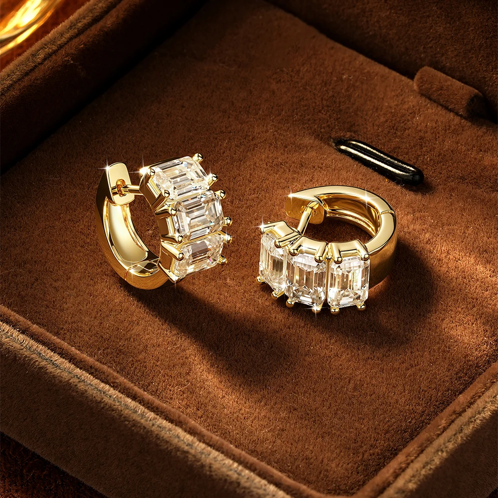 Lnkry Certified 0.8ct Emerald Cut Moissanite Earring Exquisite 14k Gold Filled Circel Earrings For Women Brilliant Wedding Jewel