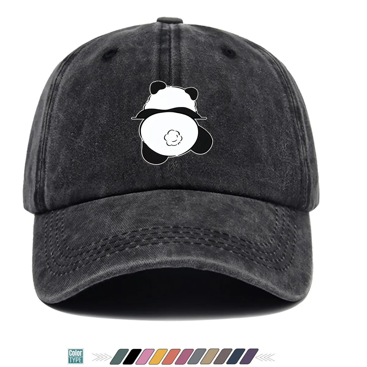 1pc Panda Head Cartoon Print Baseball Cap Cute And Fun Design Unisex Duckbill Hat Adjustable Size Trendy