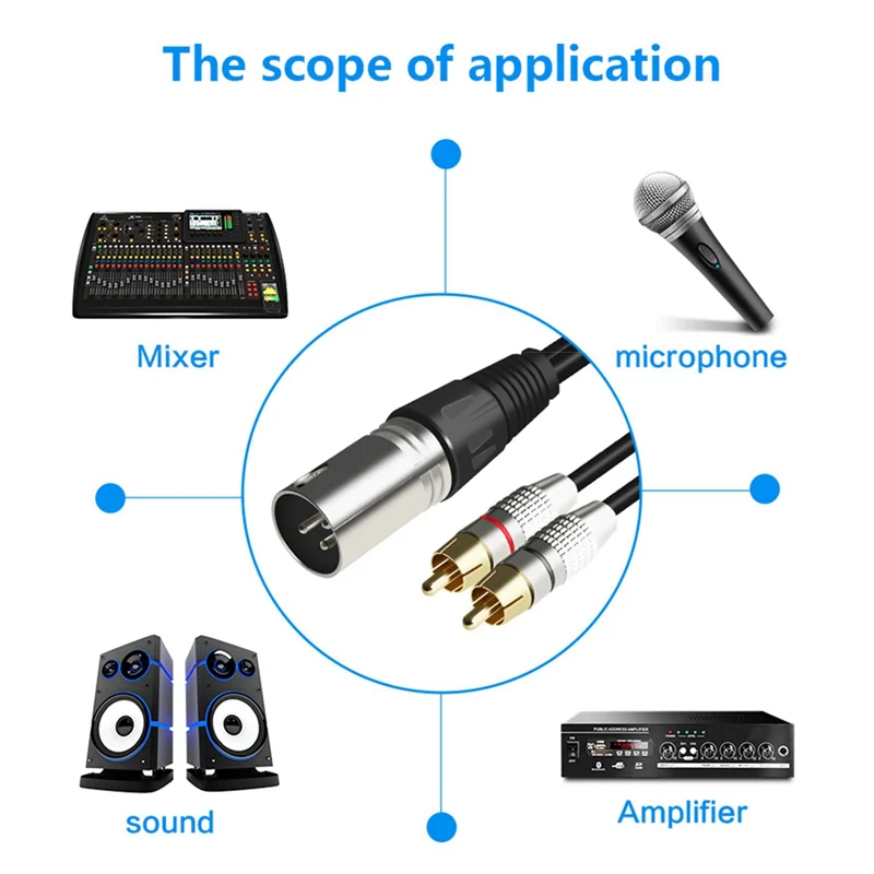 2 XLR Male To 2 RCA Male Plug Stereo Audio Cable Connector Y Splitter Cord For Microphone Mixing Console Amplifier(1.5M)-[A49T]