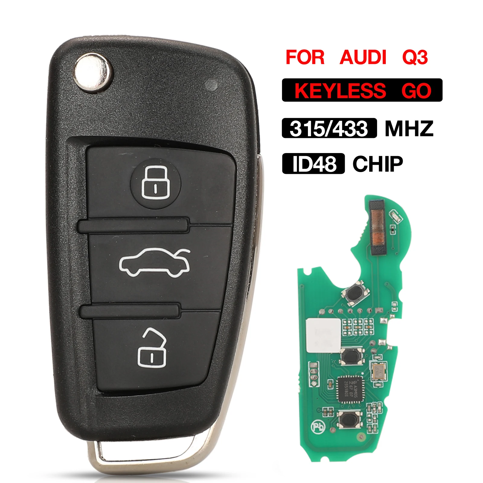 

Jingyuqin 8X0837220/8X0837220D 3BTN 433/315 МГц ID48 чип флип-брелок с дистанционным управлением для Audi A1/Q3 2011-2017 TT R8 2009-2010