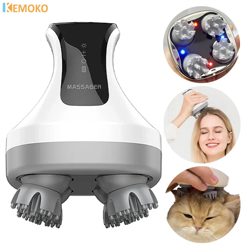 Electric Scalp Head Massager Red Blue Light Therapy Hair Growth Antistress Neck Deep Tissue Kneading Head Scratcher Body Massage