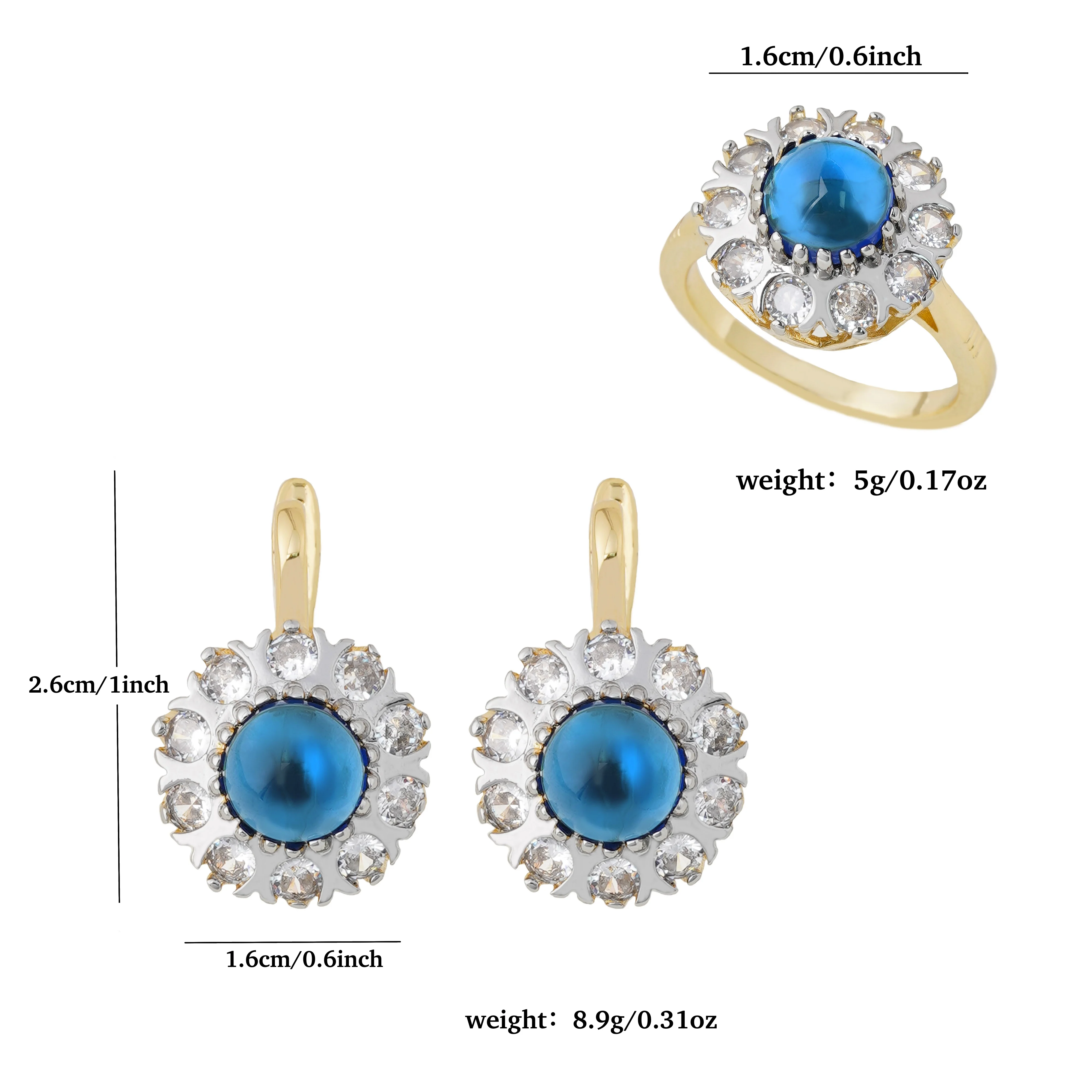 LUYIN Vintage Style Daisy Shape Earrings Ring Jewelry Sets For Women Copper Plated 14K Gold Color Party Wedding Brilliant GIfts