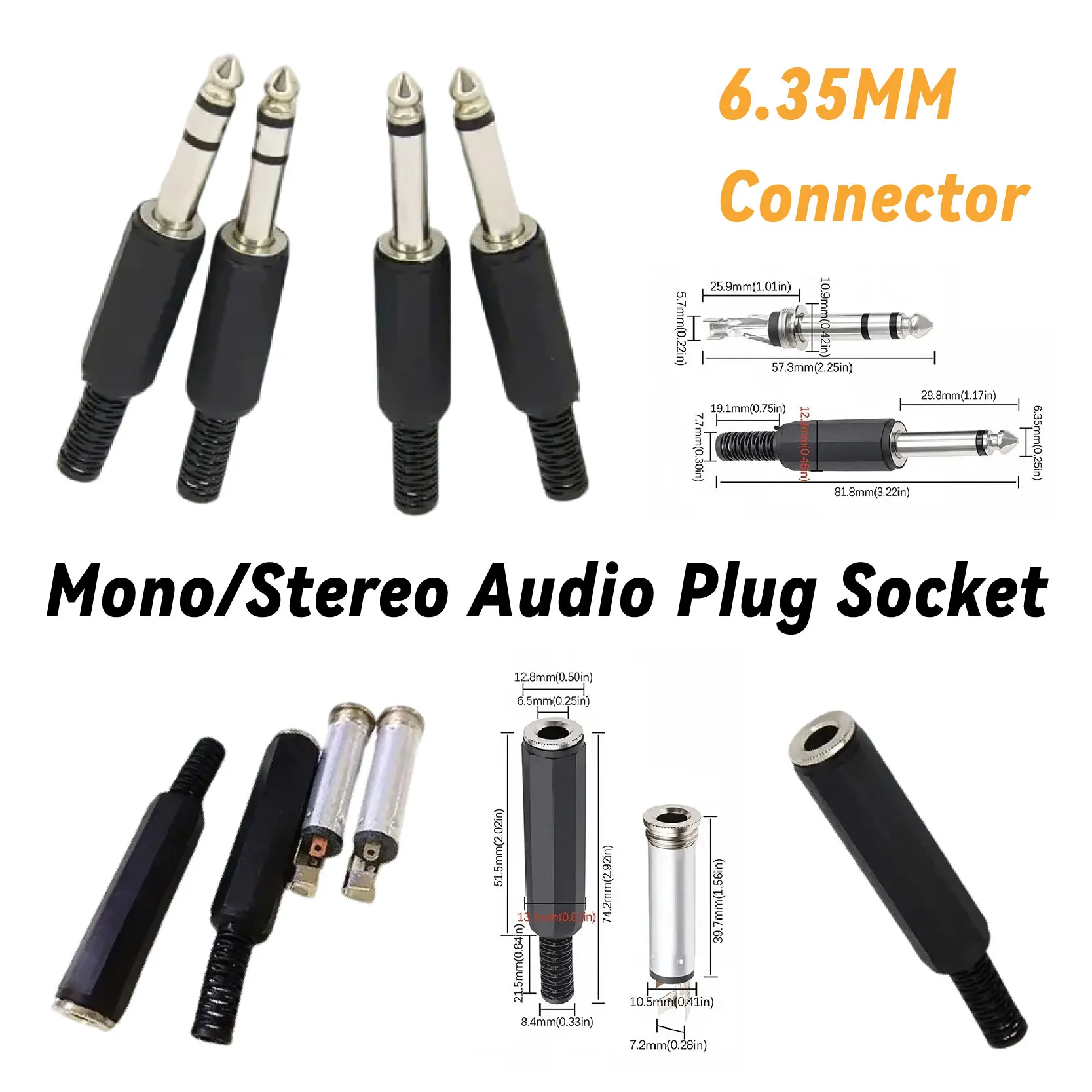 Audio Plug Socket Connector 6.35MM Mono/Stereo Welding Line HeadPhone Adapter