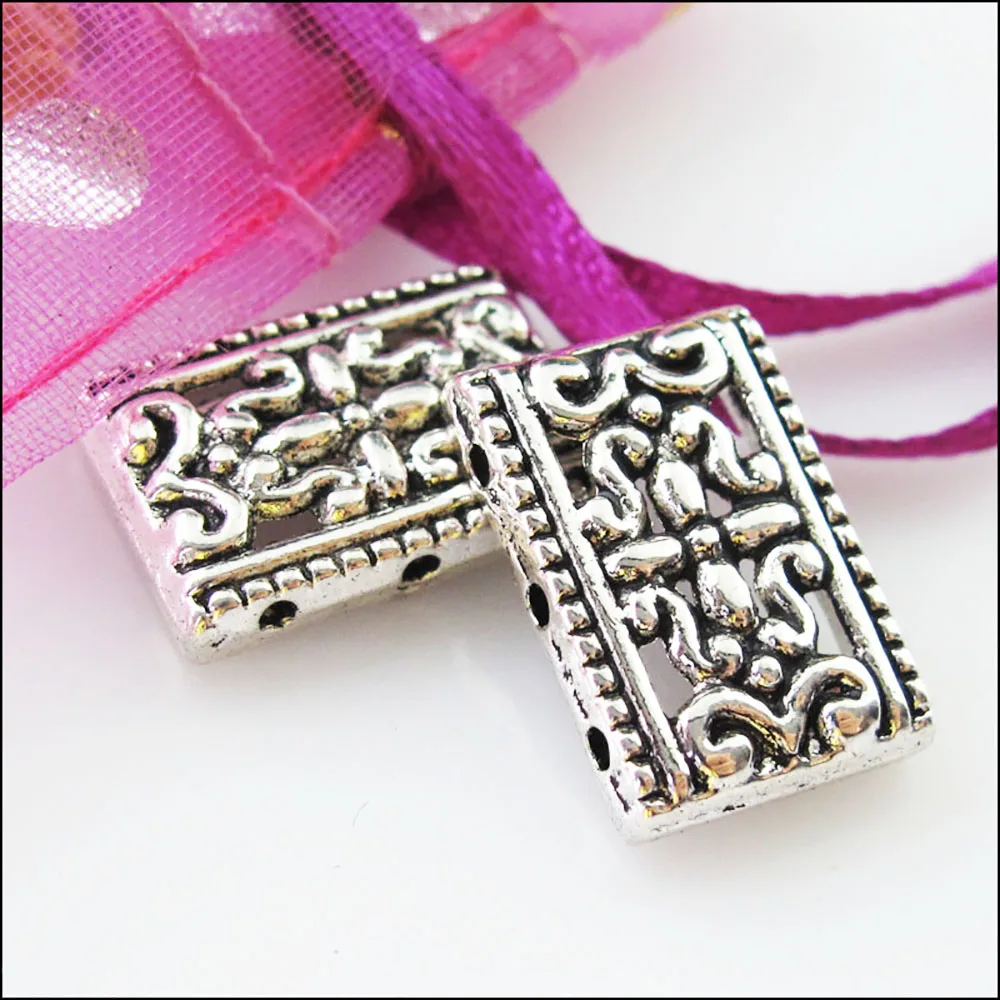 15Pcs Tibetan Silver 2-2 Holes Flower Spacer Bar Beads Charms Connectors 12x17.5mm