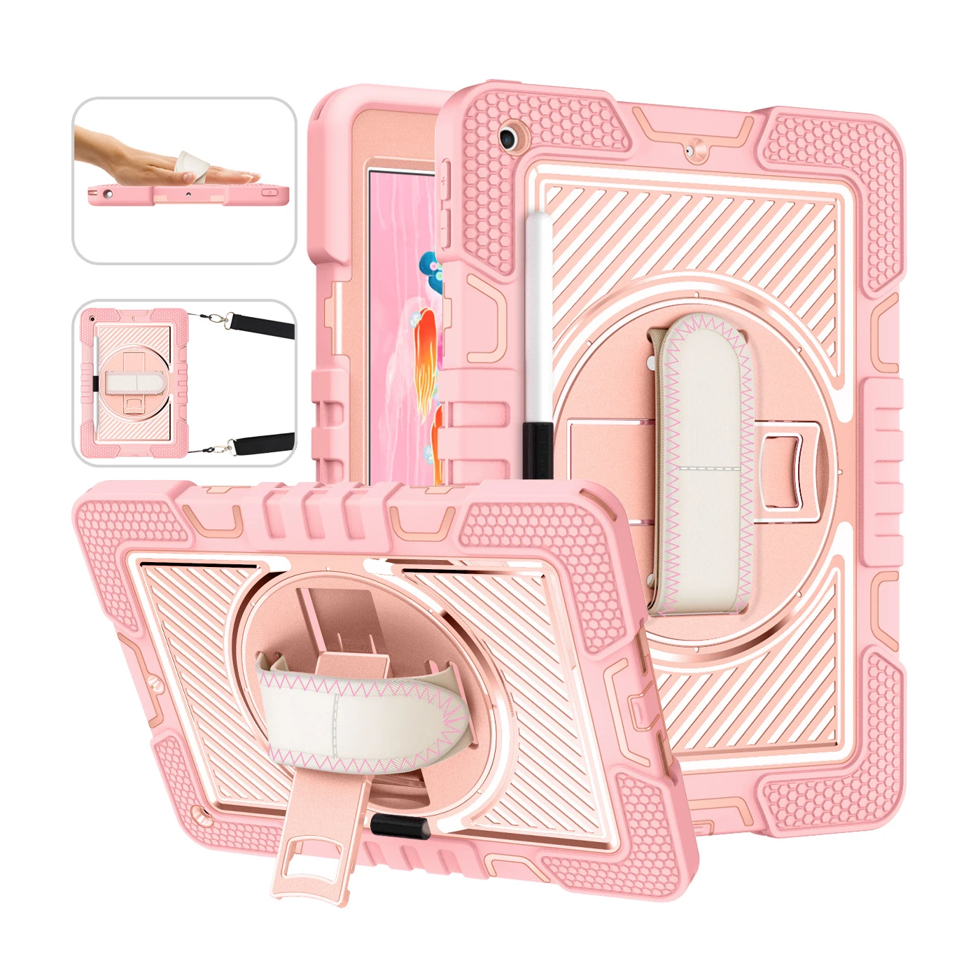 

Tablet Case for iPad 6th 5th Gen 9.7 inch 2018/2017 Heavy Duty Protective Cover with Hand Strap Shoulder Strap 360 Rotate Stand