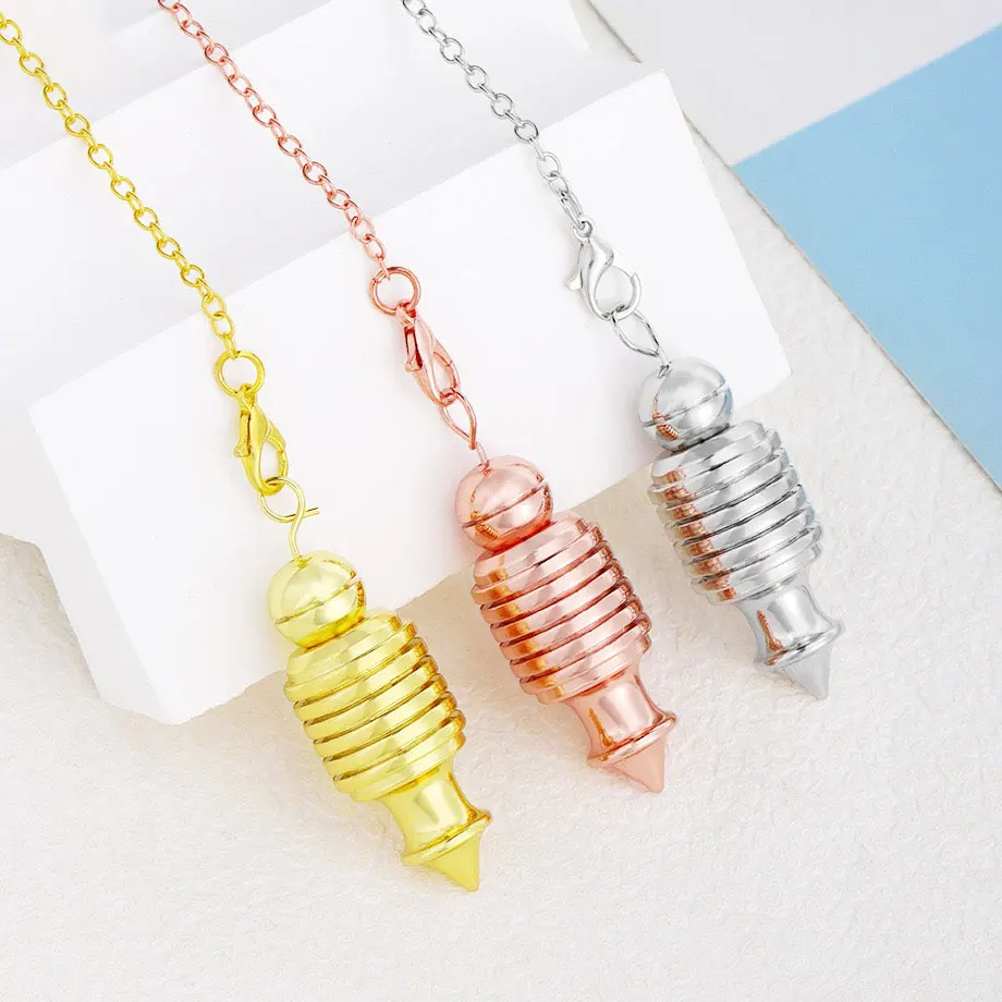 Péndulo de cobre que se puede abrir de Color dorado para radiestesia, latón antiguo isis, péndulo de Metal de 7 anillos, colgante Karim espiritual de adivinación