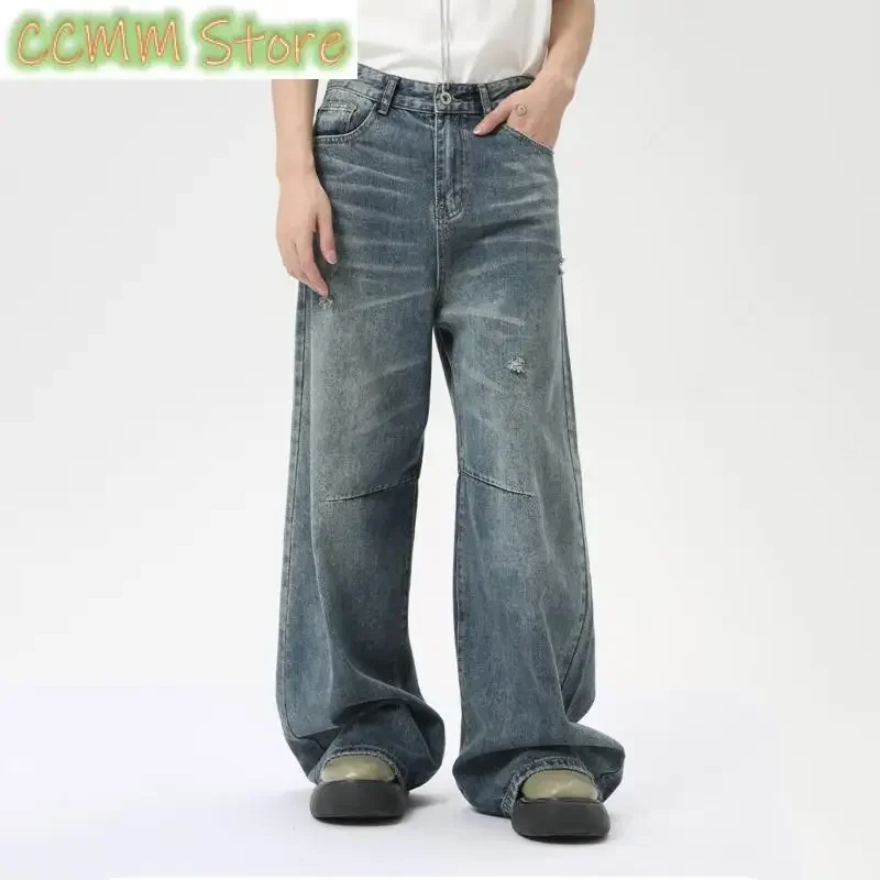 American Style Men's Denim Pants Washing Fashion Loose Men's Straight Trousers Casual Wide Leg Jeans New Summer