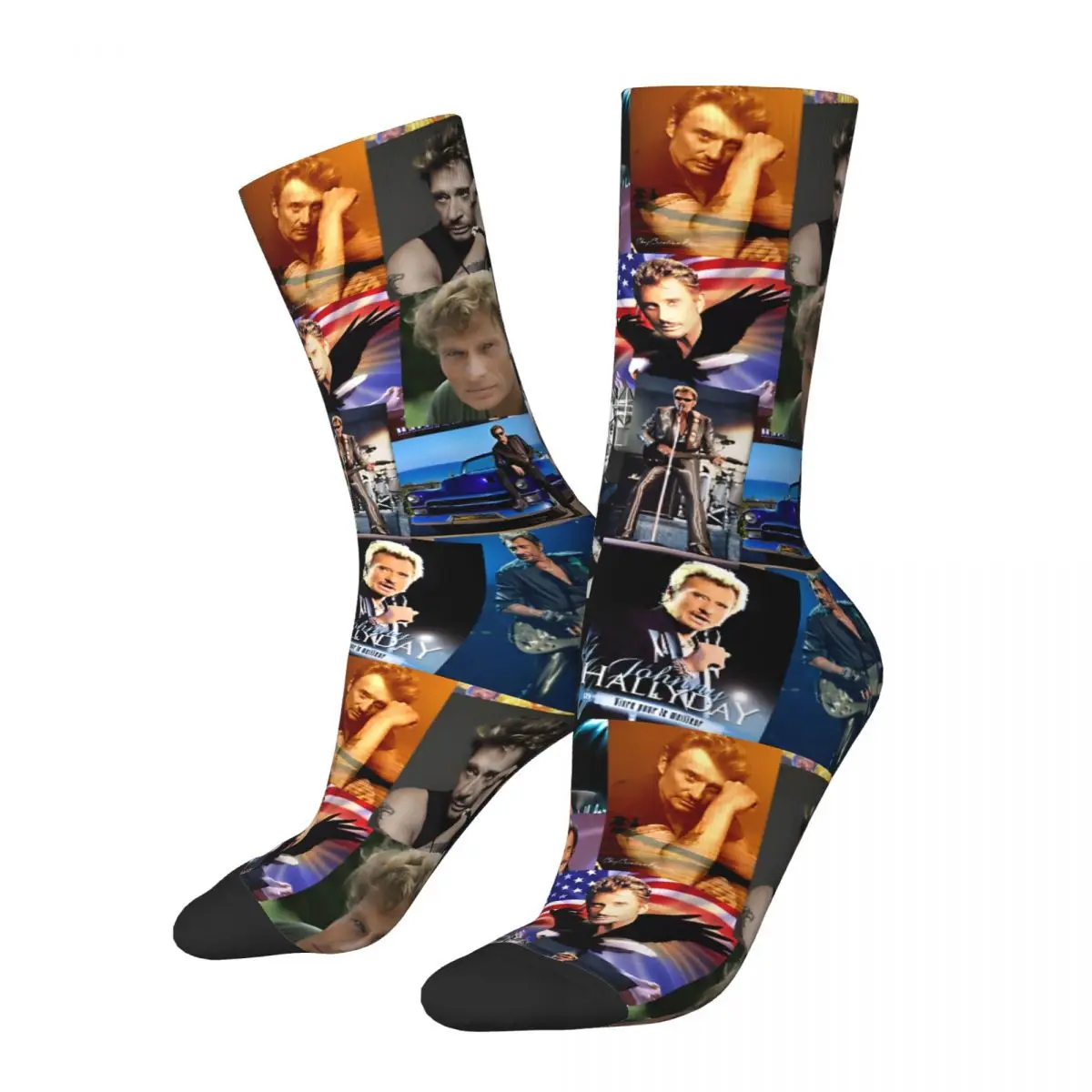 Funny Happy Johnny Hallyday French Singer Men's Socks Retro Harajuku Johnny Hallyday Street Crew Crazy Sock Gift Printed