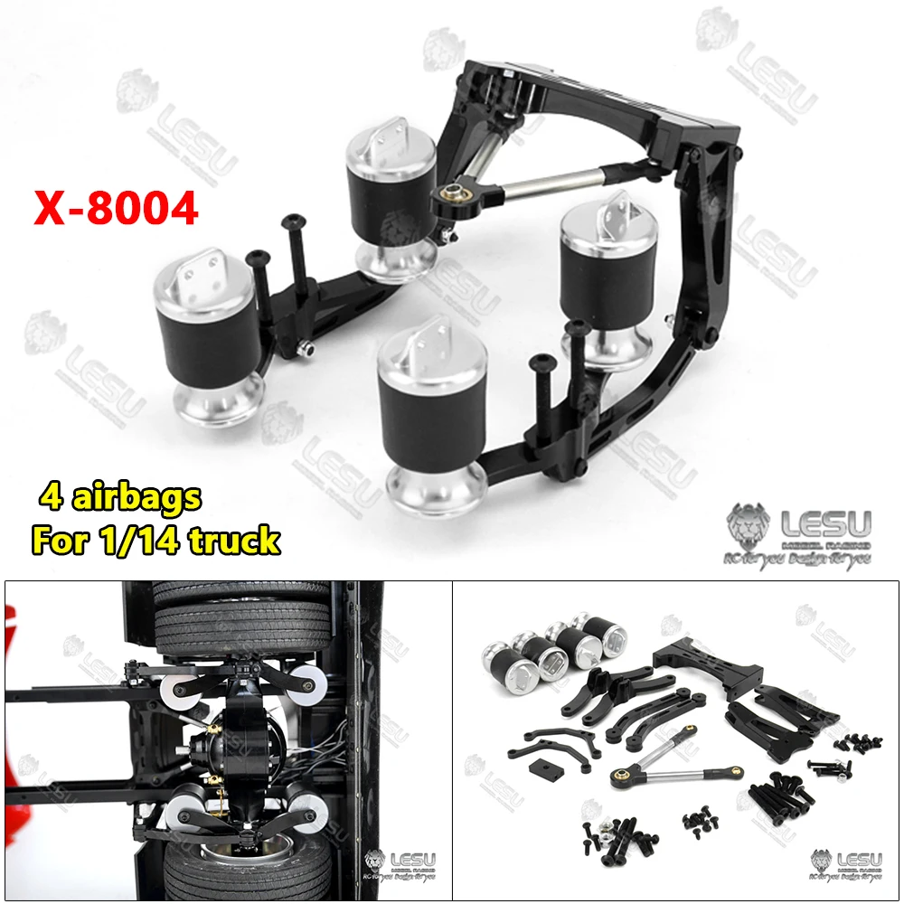 LESU 1/14 Truck Simulation Airbag Suspension Large Travel Shock Absorber System X-8004 X-8005 for Tamiya Traction Truck Model