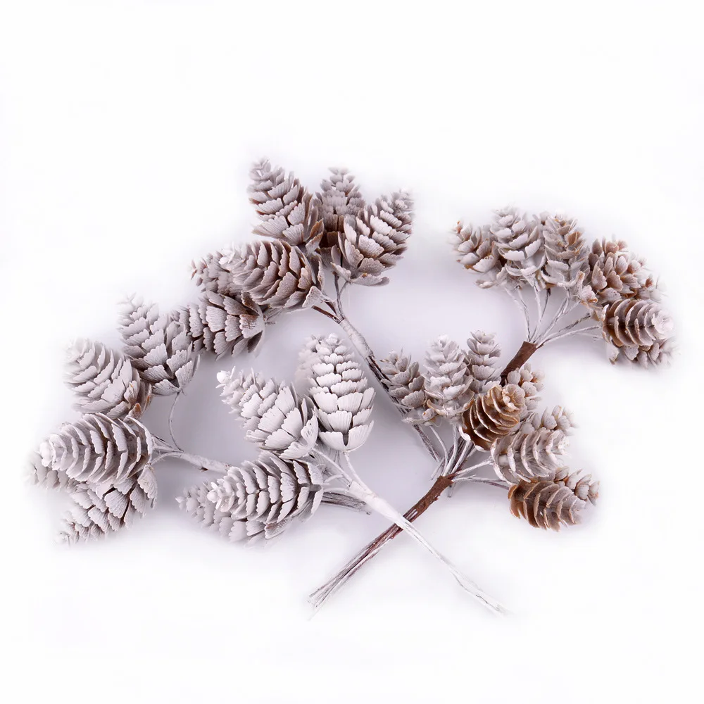 Snow White Pine Cones Artificial Plant Bouquet Christmas Party Decoration for Home Decor Xmas Tree Ornaments Wreath Accessories