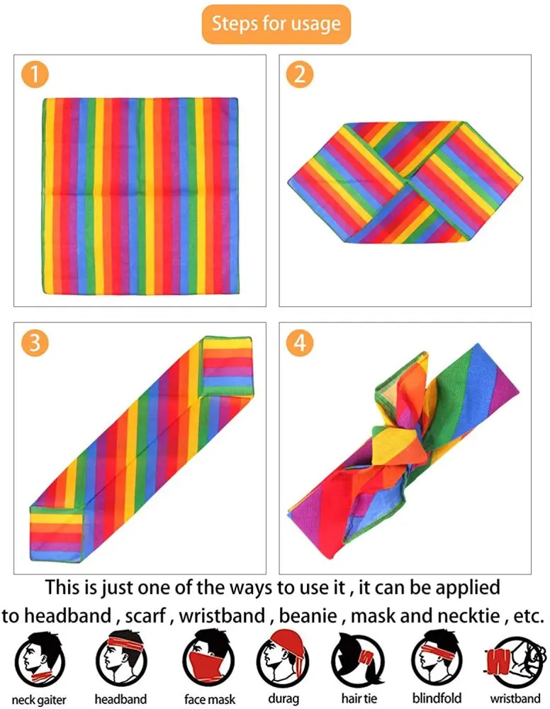 قوس قزح باندانا lgbq وشاح مربع ، فخر مثلي الجنس ، حفلة ، لوازم الاحتفال ، ركوب الدراجات في الهواء الطلق ، 1 DIY