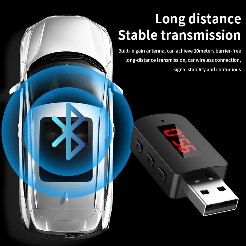 Bluetooth 5.4 Car Transmitter Receiver Handsfree Call Car Kit Mini USB Power With LED Display Auto Wireless Adapter For Fm Radio