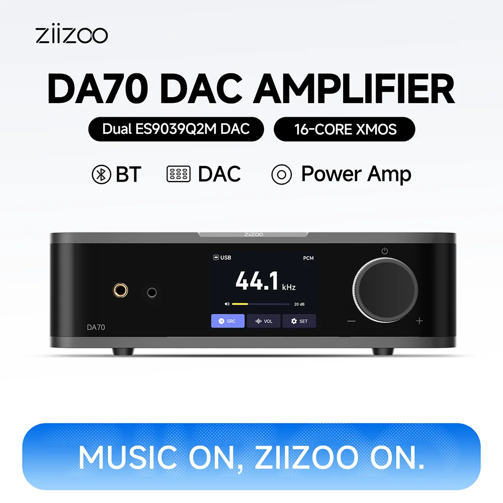 ZIIZOO DA70 Power Amplifier With Decoding Headphone Amplifier Function High-Resolution Audio DAC 120Wx2 4Ohm High-Power Output
