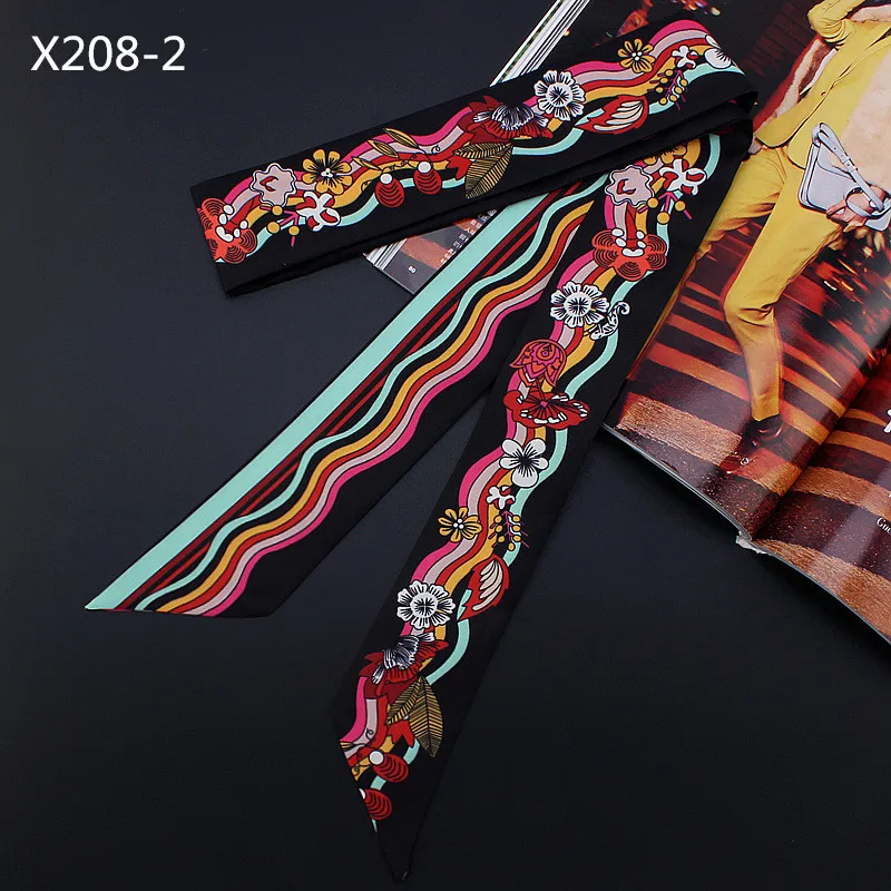 New Scarf 120cm Wave Pattern Print Women Small Silk Scarf Luxury Brand Bag Ribbons Fashion Head Scarf Hot Sale Long Scarves