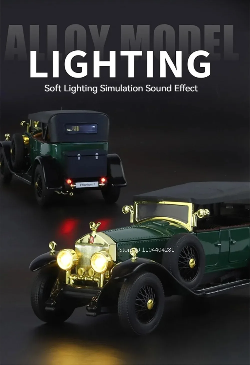 1:24 Phantom 300SL Legierung Diecast Vintage Auto Miniatur Modell Spielzeug Sound Licht Zurückziehen Türen Geöffnet Ornament Kinder Festival Geschenk – Detail 6