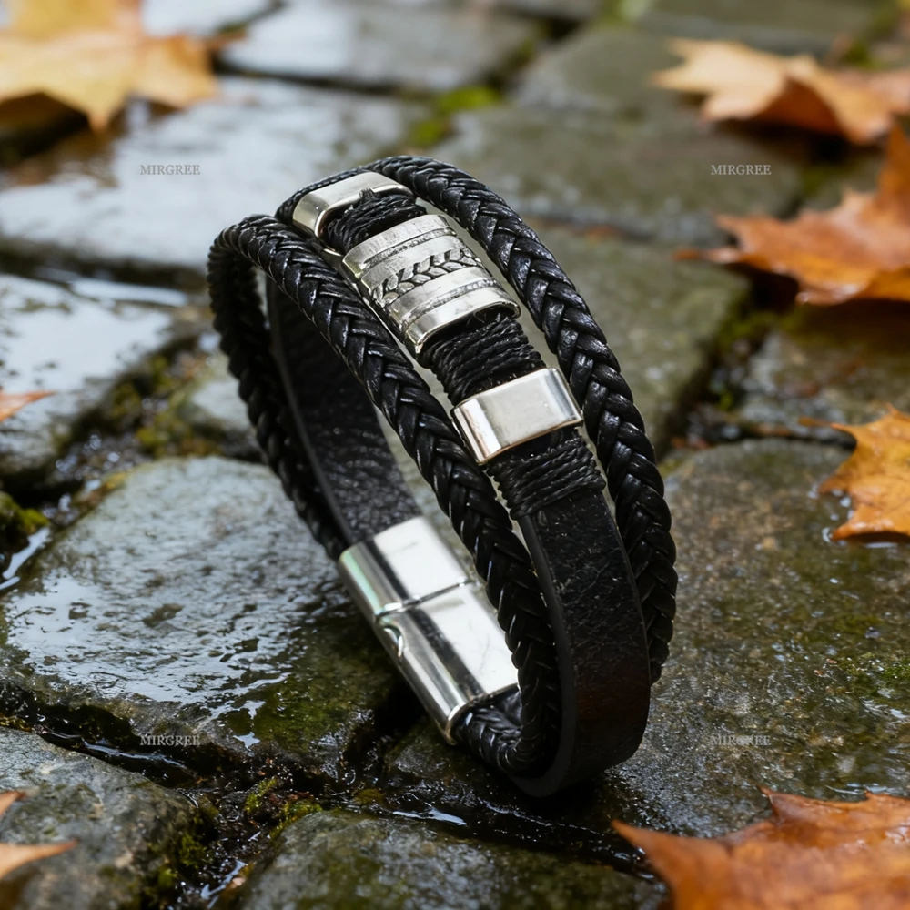 مجموعة أساور من جلد البولي يوريثان المنسوج للرجال قطعة واحدة، سوار على طراز الشرير القديم للارتداء اليومي، هدية للرجال، إكسسوارات غير رسمية قابلة للتعديل