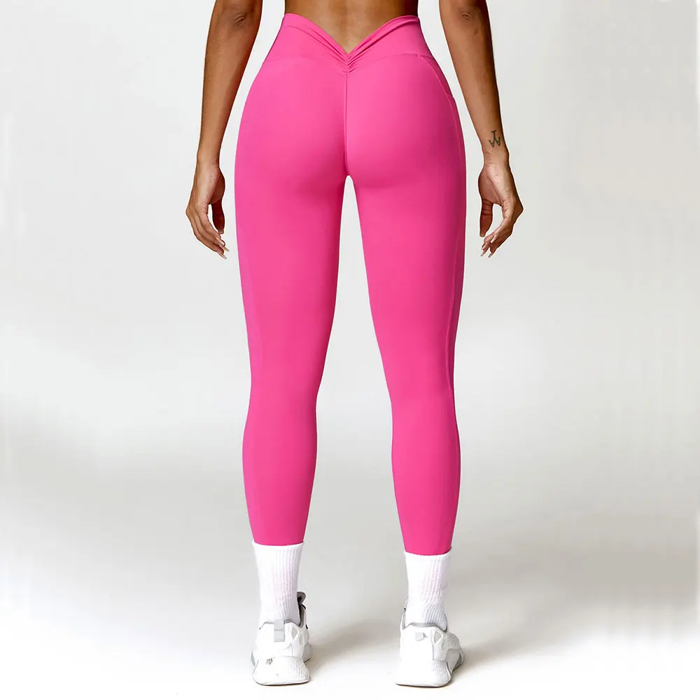 Nylon V Back Booty High Waist Yoga Pants For Women Scrunch Butt Yoga Leggings Workout Gym Tights Sexy Sports Legging Active Wear