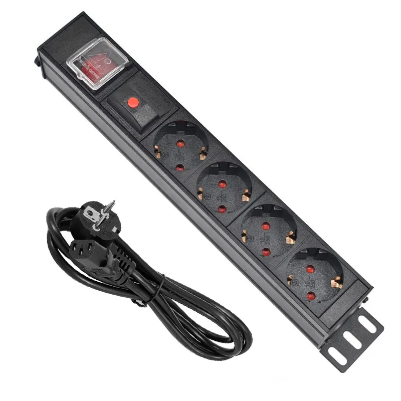 

PDU Power Strip Distribution Unit Cabinet 4 Way AC German Socket Break Switch Aluminum alloy shell C14 Interface