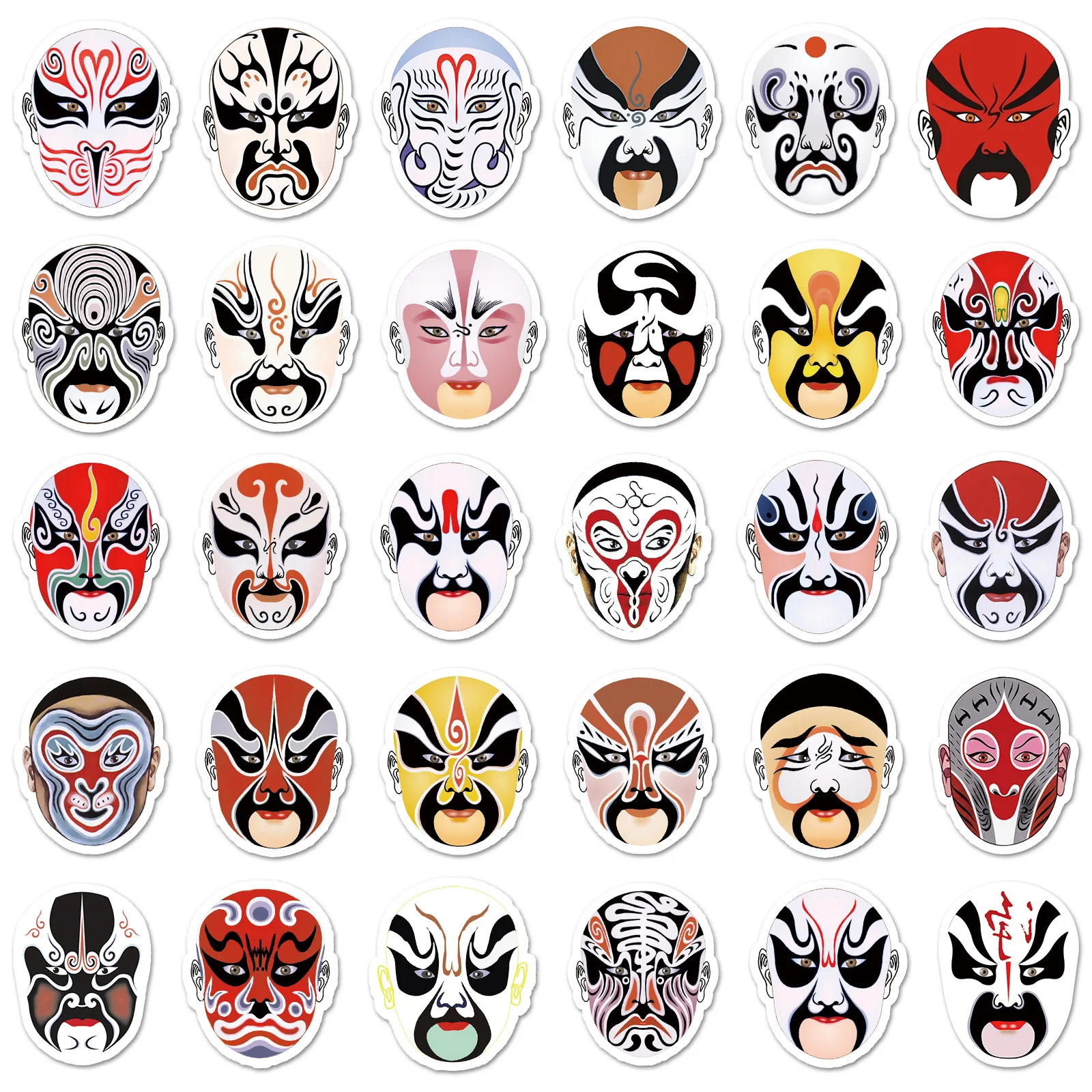 10/60/120PCS Peking-oper maske Chinesischen stil oper Cartoon Doodle Dekorative Gitarre iPad Wasser Tasse Wasserdichte Aufkleber kinder Spielzeug