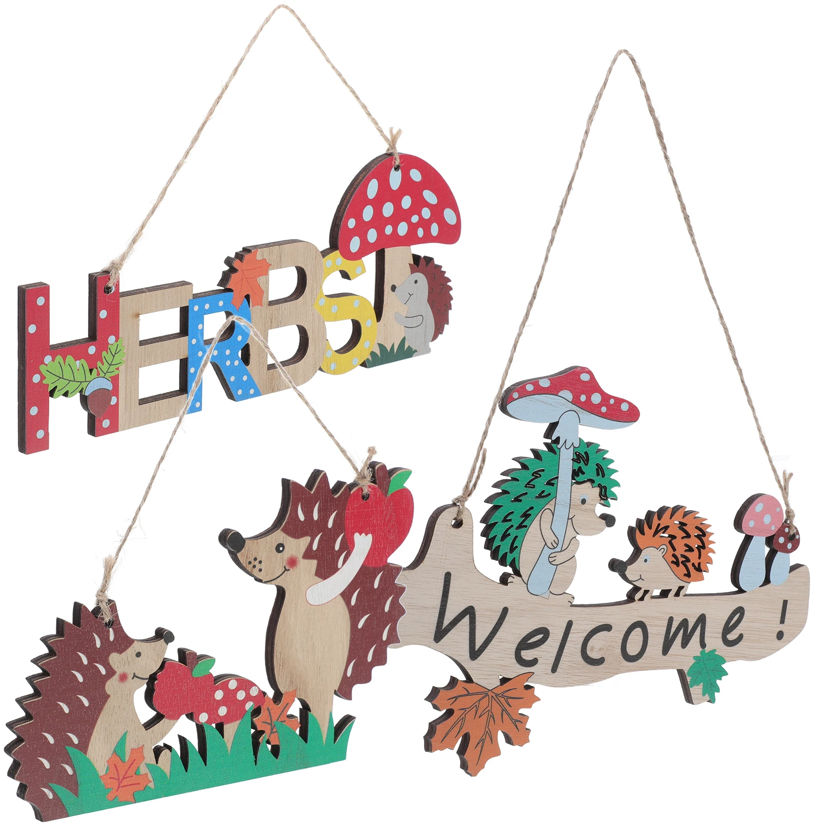 

3pcs Wooden Animal Pendant Hedgehog Decorative Home Wall Door Hanging Sign Lightweight Eco-Friendly Portable Garden for Indoor