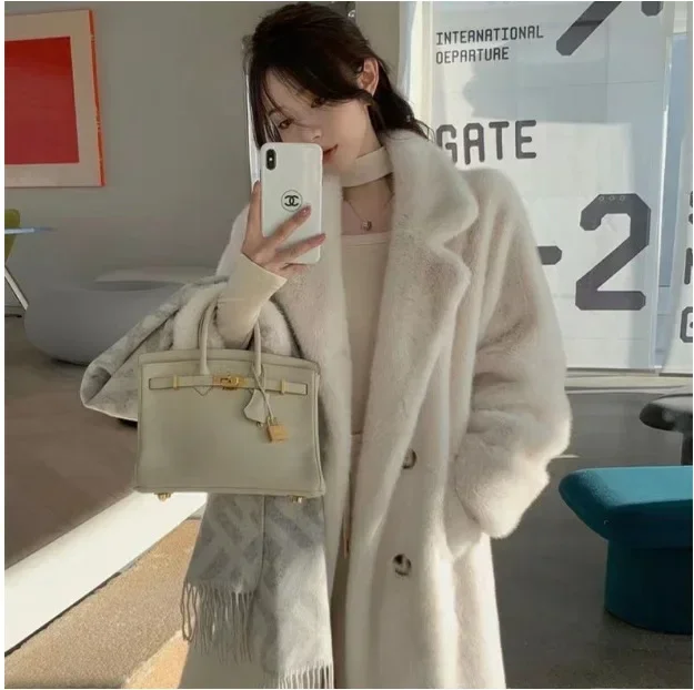 Femmes longue épaisse fausse fourrure Maxi veste Colorblock automne hiver manteau chaud luxe ceinture fourrure Parkas fourrure manteaux d'extérieur
