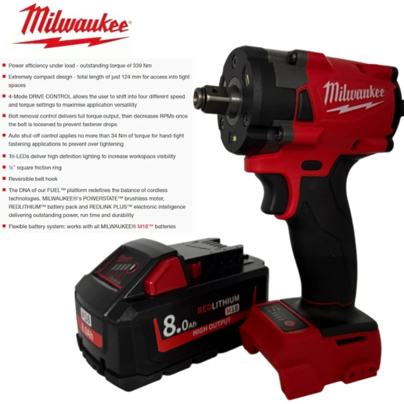 

Milwaukee M18 FIW212 Professional Impact Wrench 1/2" Drive 18V Cordless 339Nm LED Light Heavy Duty Mechanic Tool