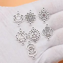 Jewellery Antique Silver Color Chakra Connector Charms Collection  For You Phone Pendant 7pcs