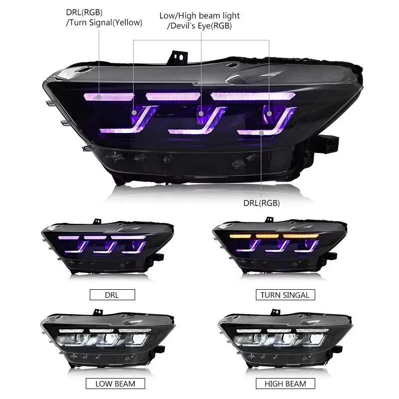 Fari Ford Mustang RGB 2015 2016 2017 Ford S550 Lampada anteriore Aggiornamento Nuovo LED DRL Accessori automobilistici