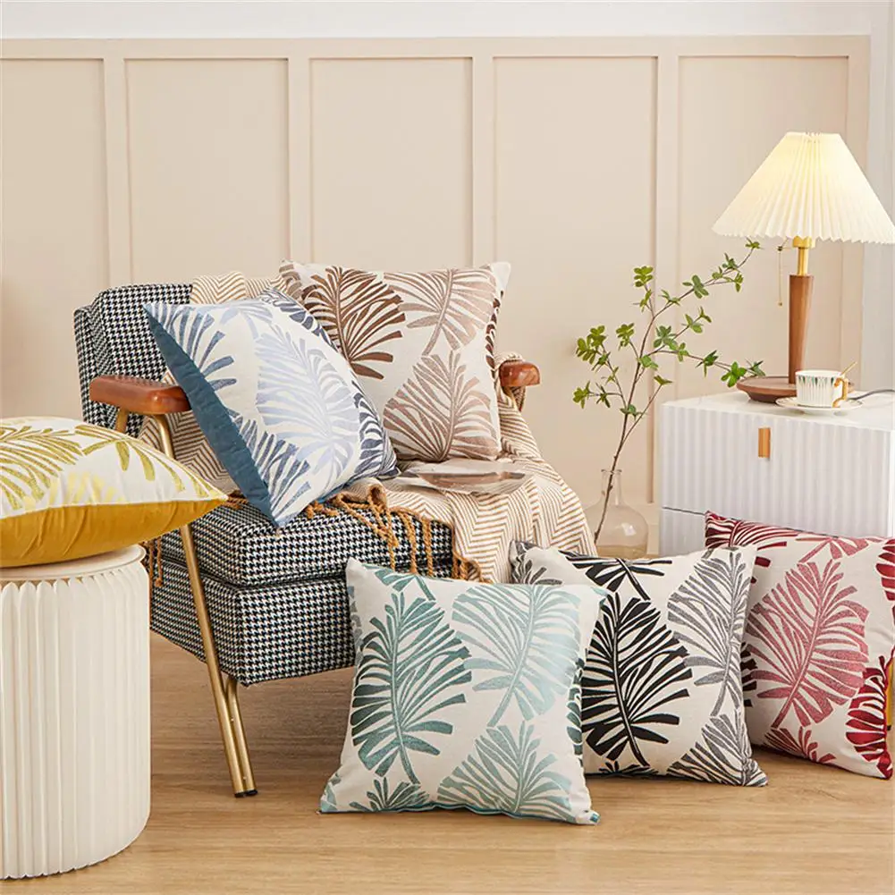 【 Ready Stock 】Colorful Cushion  Cover Jacquard Leaf Pattern Living Room Bedroom Decorative Cotton Linen Pillowcase