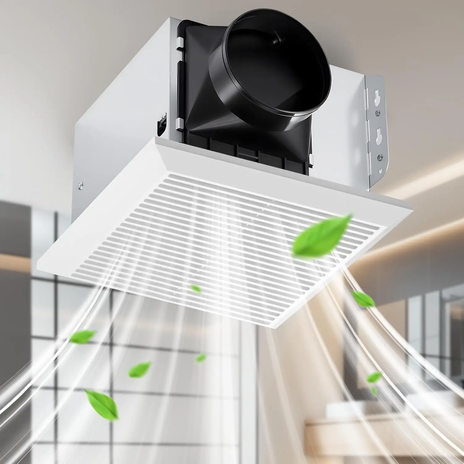 

Вытяжной вентилятор для ванной комнаты, 110 куб. футов в минуту 1,0 Один вентилятор для ванной комнаты, доступ к чердаке не требуется, потолочное или настенное крепление, 7,68 x 9,25 дюйма, белый