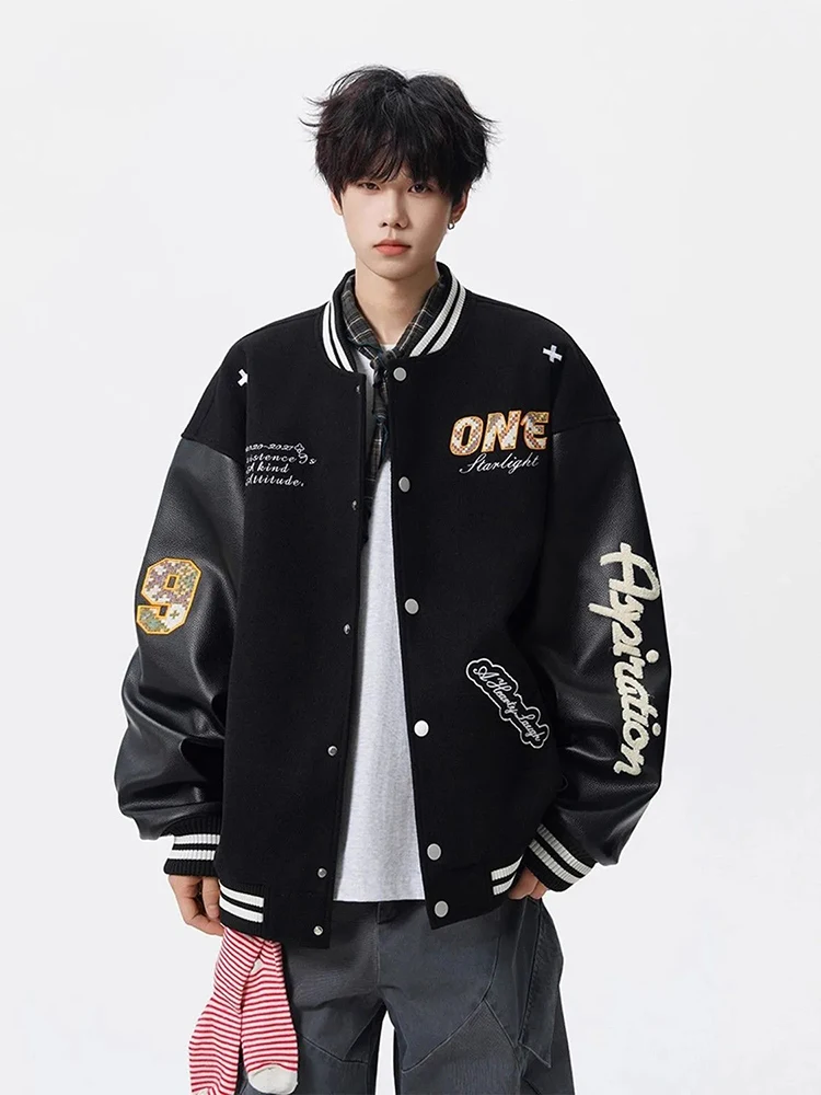 

Бейсбольная форма с вышивкой букв для мужчин Y2K, американская уличная одежда, свободная лоскутная куртка для пар, Bf, ретро, консервативные пальто с круглым вырезом