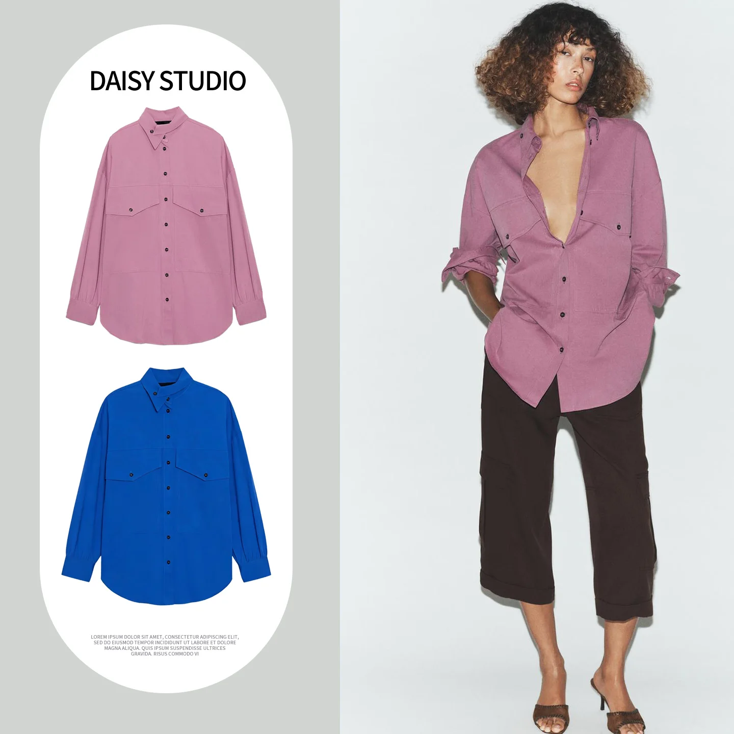 

Свободная женская рубашка с длинным рукавом и высоким воротником в повседневном стиле, весна-лето, новинка, с одним пуговицей и накладным карманом