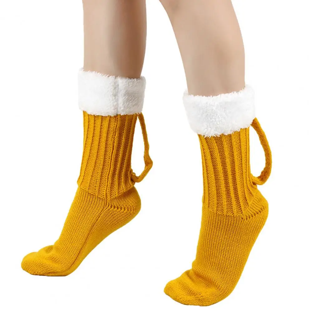 1 Pair Beer Mug Socks Thick Plush Knitted Winter Floor Socks Mid-tube Keep Warm Anti-slip Carnival Holiday Beer Festival Socks