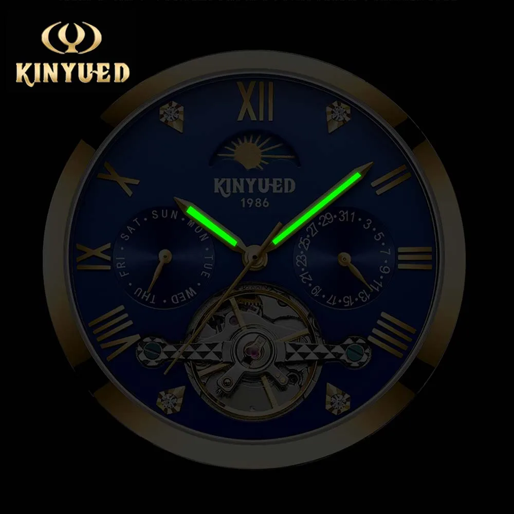 KINYUED Top Brand Men's Automatic Movement Watches Luxury Stainless Steel Mechanical Watch for Men Luminous Skeleton Dial Watch